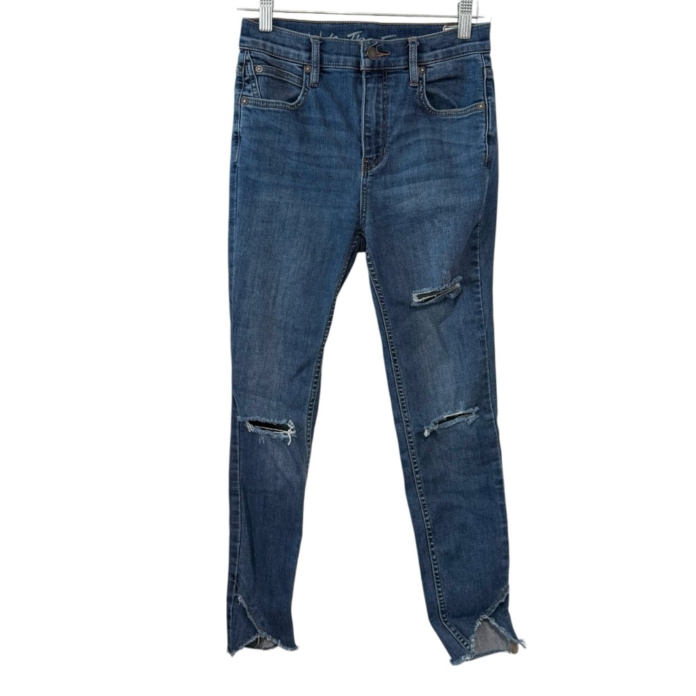 We The Free by Free People 26 Distressed Raw Hem Skinny Jeans Blue Denim